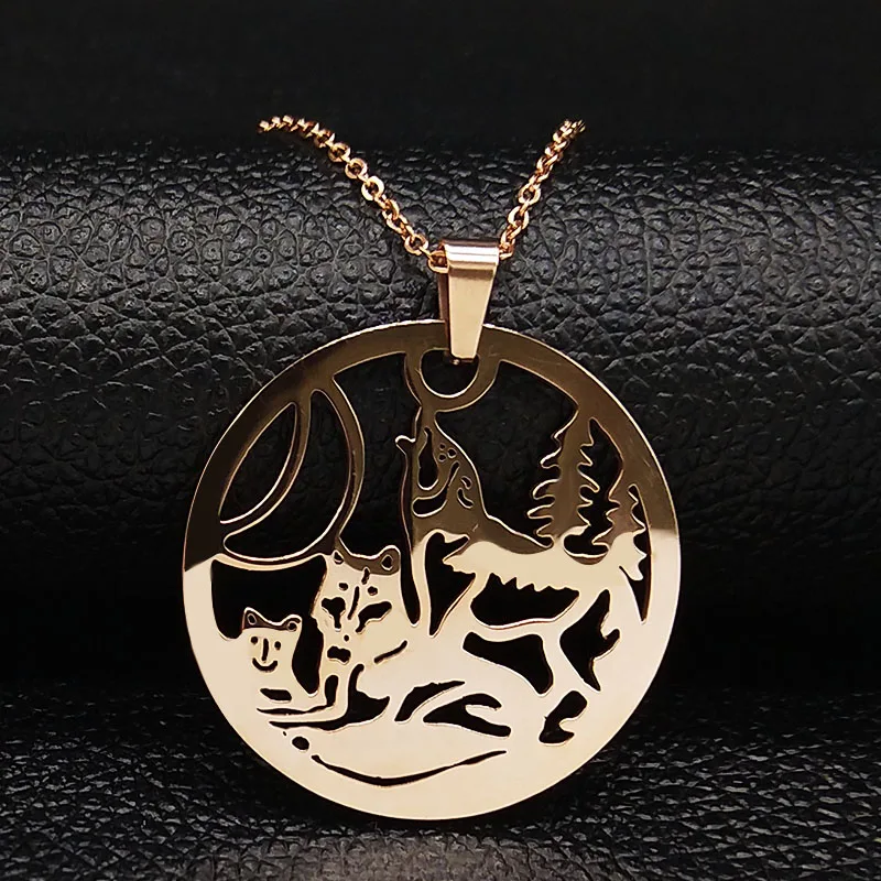 

Fashion Family Wolf Stainless Steel Animal Necklaces Women Rose Gold Color Statement Necklace Jewerly collares de moda N189S07