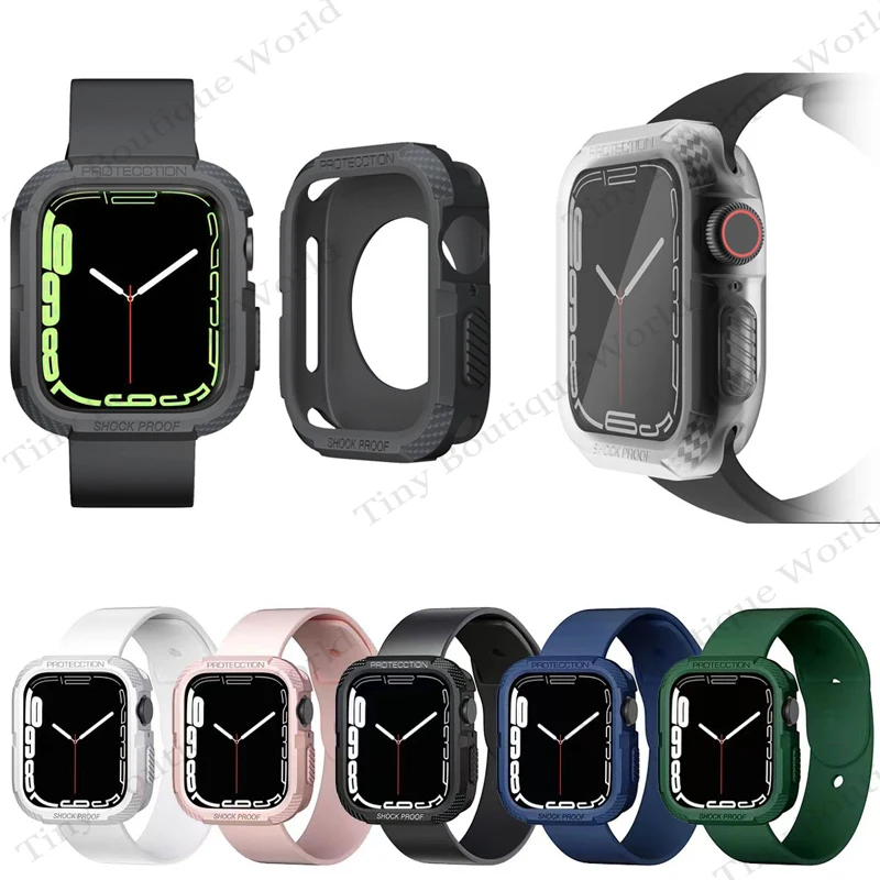 

Прочный бронированный защитный экран для Apple Watch 41 мм 45 мм, чехол из ТПУ, мягкий ударопрочный защитный чехол для Iwatch 7, бампер, углеродное паян...