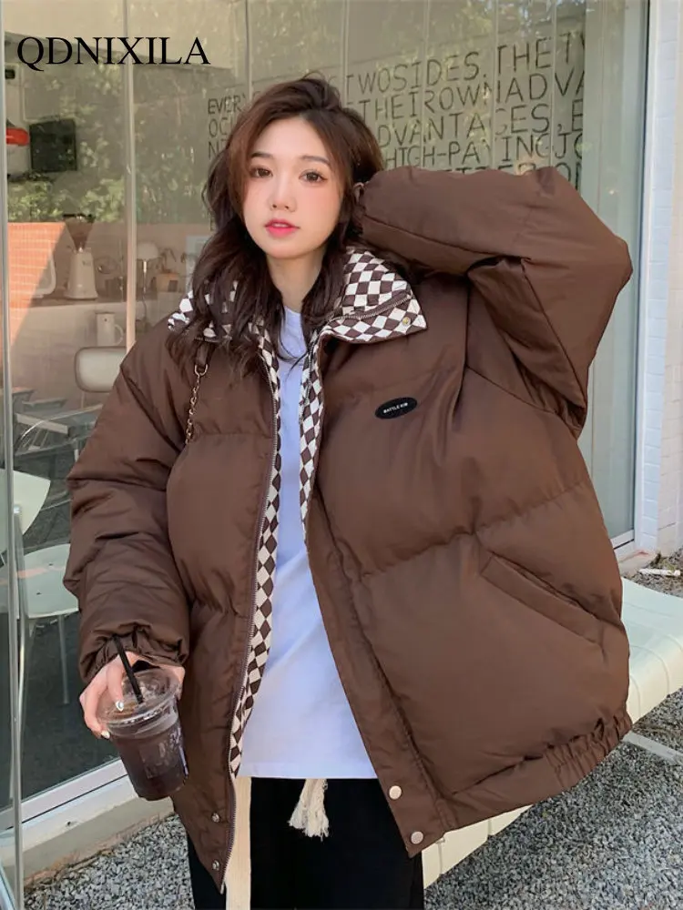 2022 Korean Fashion Winter Jacket Women, Loose BF Style Stand Collar Short Cotton And Thickened Demi-Season Jacket For Women