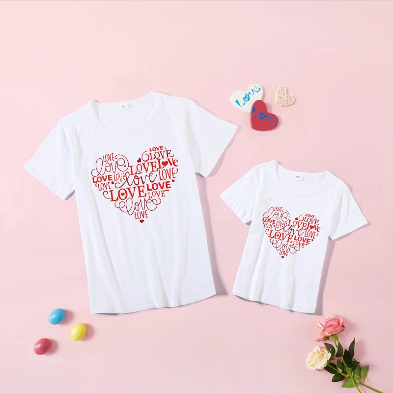 

Valentine's Day parent-child top shirt girls 2021 new summer letter love Western women's top JBOJ