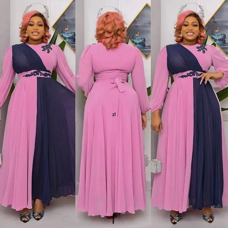 

Африканские платья для женщин, лето 2022, африканские женские длинные платья с длинным рукавом и круглым вырезом из полиэстера, африканская о...