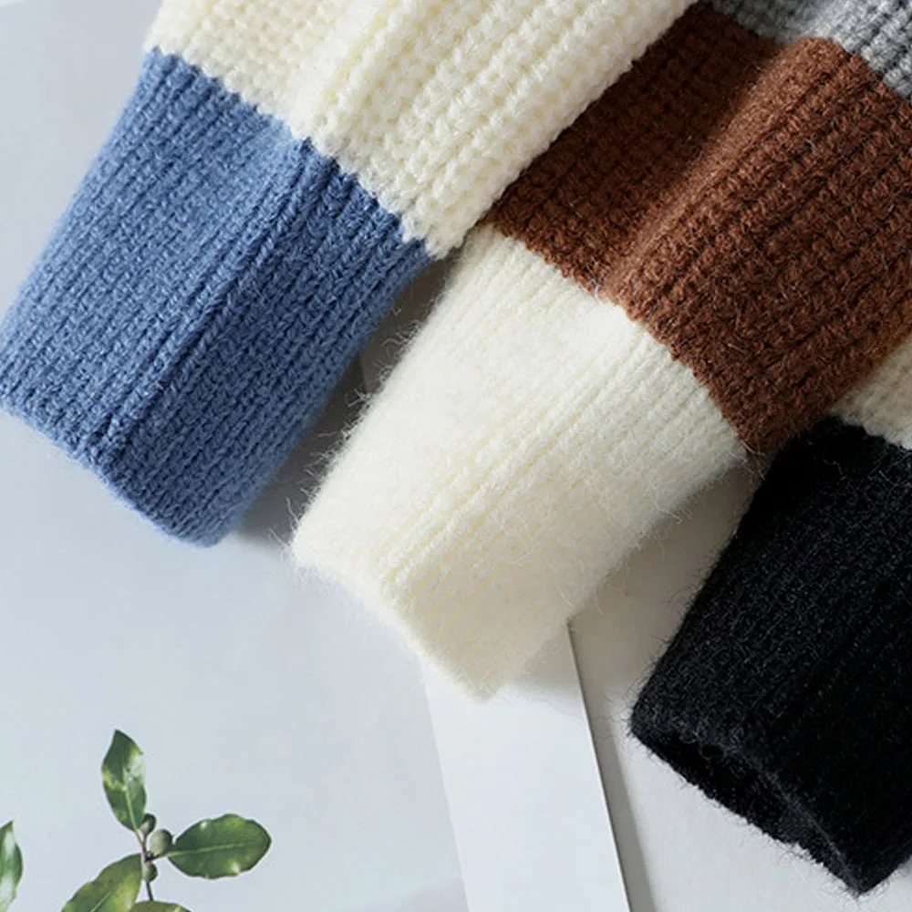 Мужской свитер в полоску Y2K синий вязаный пуловер оверсайз корейский