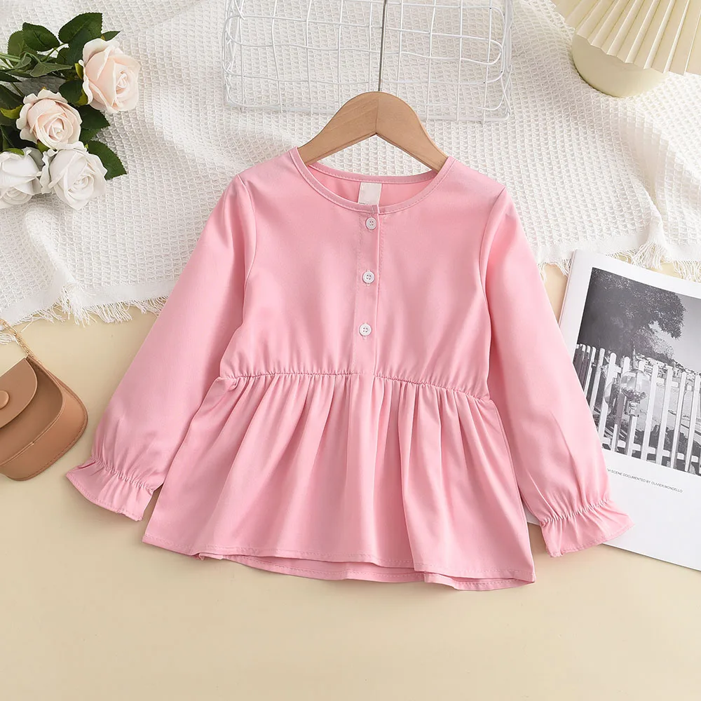 

Solid Color Girls Spring Autumn Blouses Long Sleeved Kids Shirt Tops Pink Shirt Cotton Top Toddler Girl Shirt Clothes Clothing