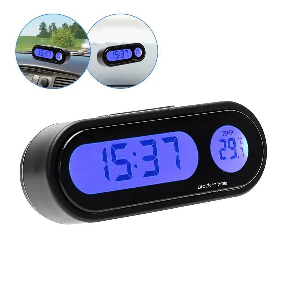 

Mini Car Electronic Clock Time Watch Auto Dashboard Clocks Luminous Thermometer Black Digital Display Car Interior Accessories