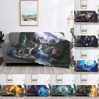 new wolf super pattern warm flannel personality cool blanket adultkids suitable for sofa bed office