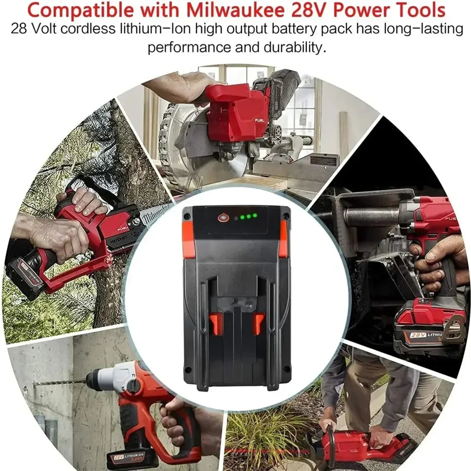 Фото Для Milwaukee 28 В 12,0 Ач M28 аккумулятор литий-ионный запасной аккумулятор для Milwaukee 28 В M28 48-11-2830 0730-20 аккумулятор для инструментов №4