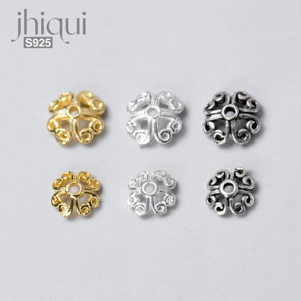 

5pcs 6/8mm 925 Sterling Silver Hollow Out Beads Caps for DIY Jewelry Making Jewelry Finding Accessories