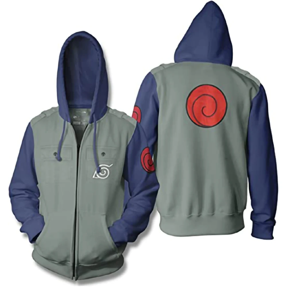 

Morri Anime Cosplay Costume Men Shippuden Kakashi and Akatsuki with Hidden Leaf Village Symbol Cosplay Military-Style Hoodie