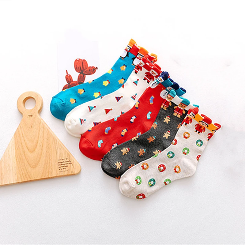 

Новинка 2021, хлопковые рождественские носки для женщин и мужчин, подарок на Новый год, Осень-зима, Санта Клаус, Рождественская елка с изображе...