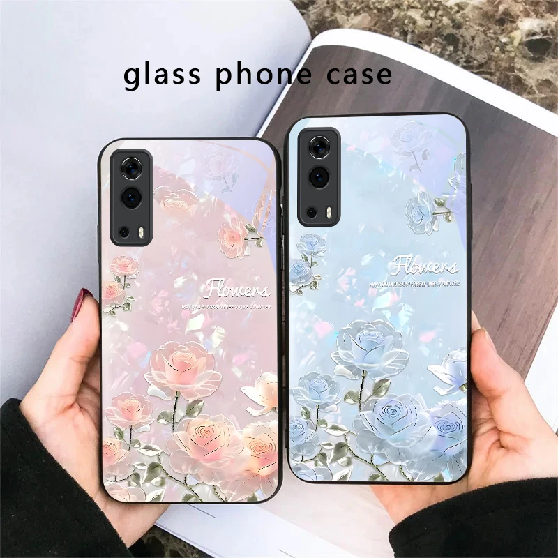 Фото Чехол для телефона из черного стекла Night roses bloom freely для Vivo Y100 Y33s Y03 Y36 Y35 Y52 Y72 Y55 Y16 Y76 Y75 Y72 5G iQOO 12 Z9 Turbo №5