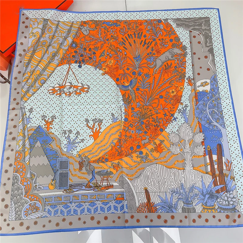 

Ручная работа, саржевый шелковый шарф, женские квадратные шарфы с принтом для концерта, шарфы, обтягивающие шарфы, Женский банданы хиджаб 90 см