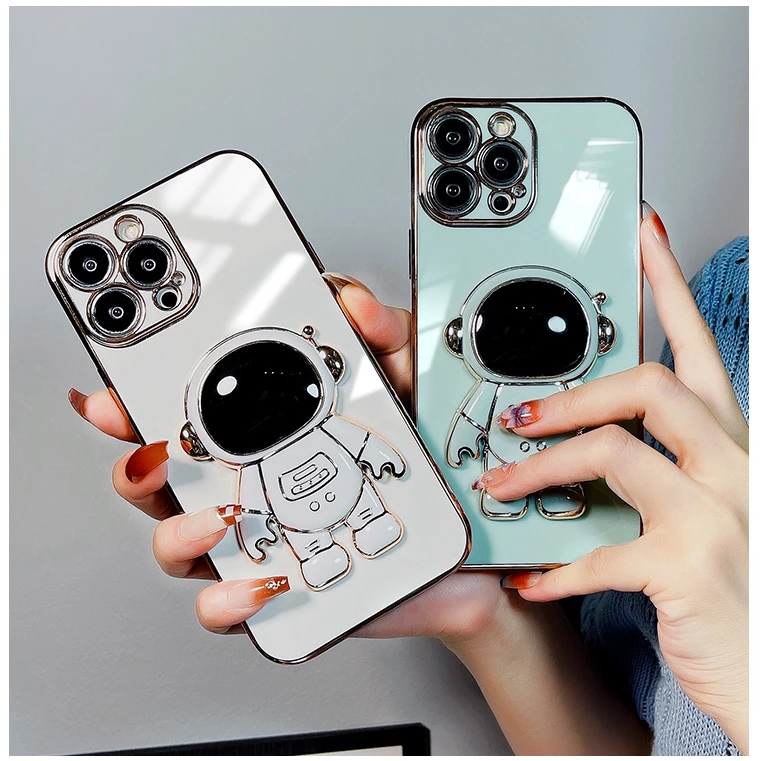 

Cool Astronaut Bracket Holder Plating Case for iPhone 12 13 11 Pro Max 13 12 Mini 6s 7 8 Plus XR Xs Max Cover Luxury Shockproof