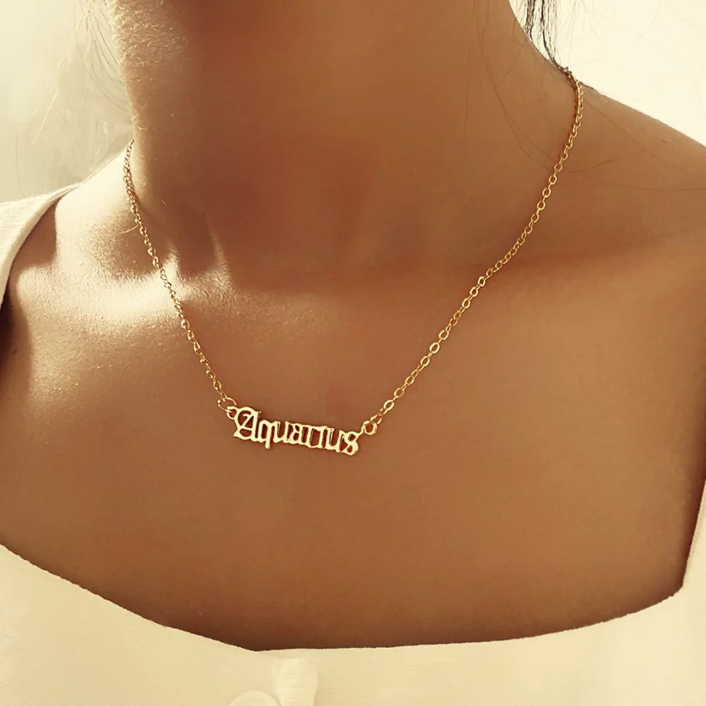 

Trendy 12 Zodiac Constellation Necklace For Women Girl Letter Pendant Necklaces Choker Alphabet Jewelry Bijoux Femme BFF