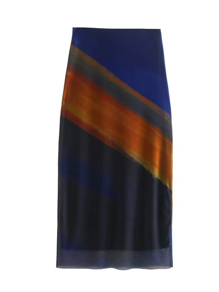 

Print Chiffon Skirts 2022 Summer Women Fashion Zipper Vintage Female Elegant Street Ankle-Length Skirt Clothing