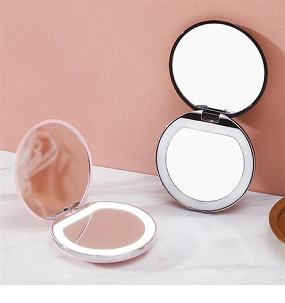 Mini Portable Folding Travel Mirror LED Light Makeup Mirror Compact Mirror 10X Magnification 2-sided Beauty Makeup Round Mirror