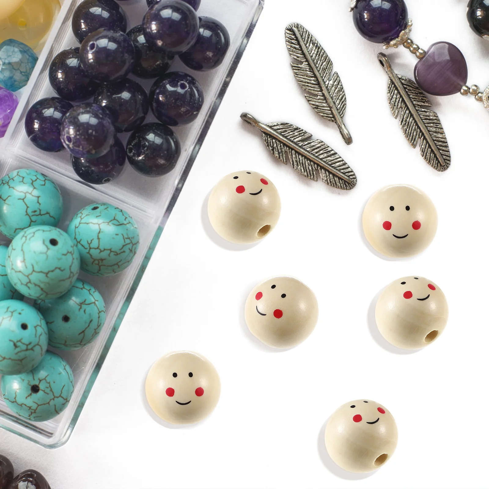 20 шт. деревянные бусины для поделок с отверстиями улыбка на лице аксессуары