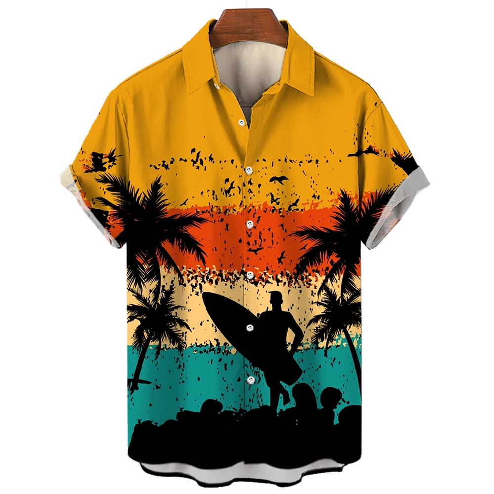 

2023 New Men's Short Sleeve Shirts Hawaiian Surfing Shirt Men For Fashion Beach Holiday Male Buttons Blouse Clothing