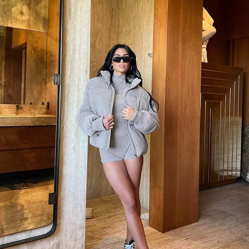 WeiYao Trendy Streetwear Women Coat Zipper Quilted Loose Solid Winter Keep Warm Tops Casual Wild Trend Chic Work Clothing