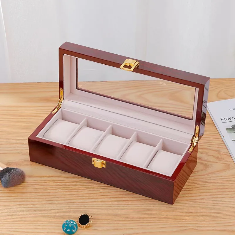

5 Grids Wooden Watch Box Luxury Display Watch Case Storage Box Fashion Jewelry Box Organizer for Men