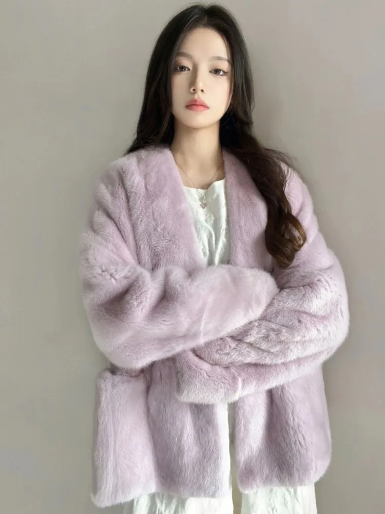 Winter Coat For Women Faux Fur Coat High-Quality Luxury Purple Long Sleeve Warm Fluffy Cardigan Korea Clothes Autumn Outwear
