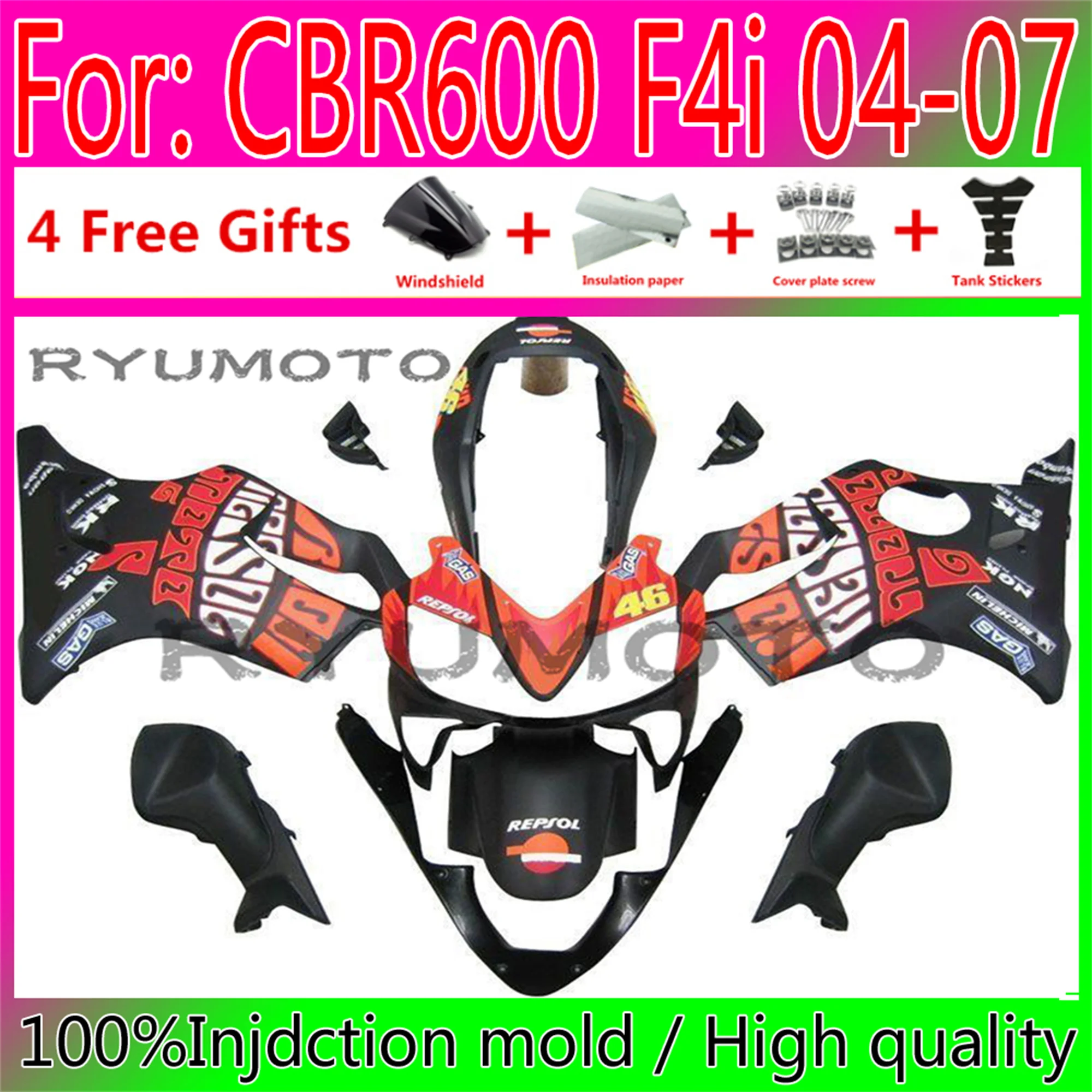 

Motorcycle Injection Mold Fairings Kit Fit For Honda CBR 600 F4i 04 05 06 07 CBR600 2004 2005 2006 2007 Fairing