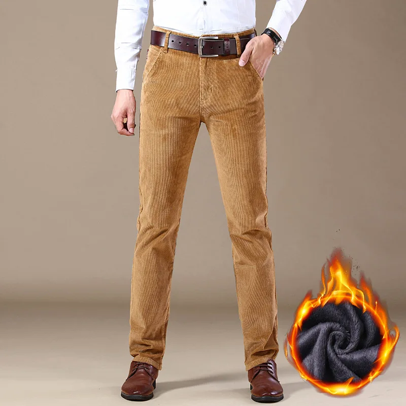Autumn and winter 97% cotton men's corduroy pants fleece casual pants men's solid color straight thick warm trousers 29-40