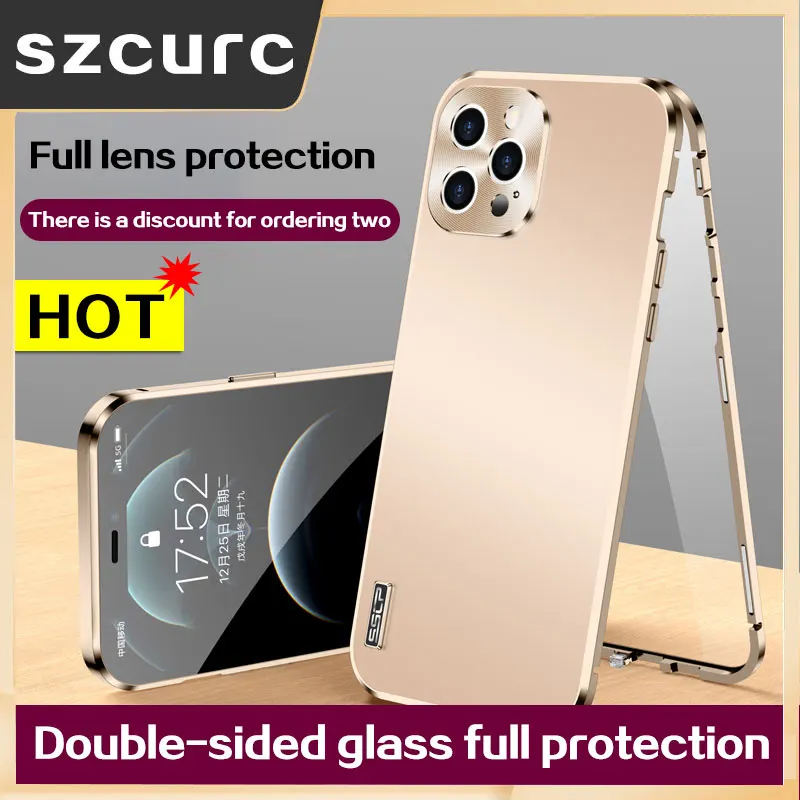 Cena Wysokiej Klasy Luksus Dla IPhone 13 Pro Max Case Nowy 360 ° Magnetyczny Adsorpcja Metalowy Szklany Futerał Na Telefon. IPhone 12 Pro Max Obudowa Telefonu