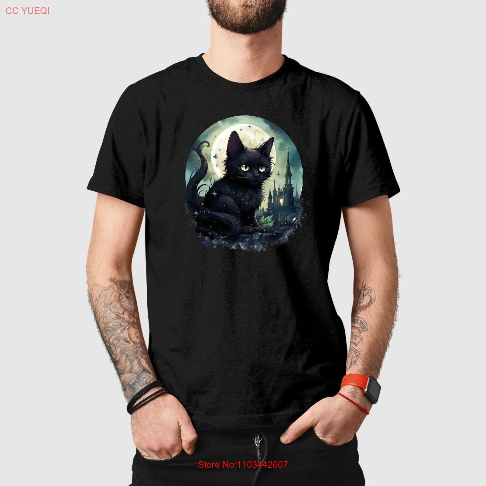 Футболка с жутким котом ужас страшный кот подарок на Хэллоуин мужская футболка