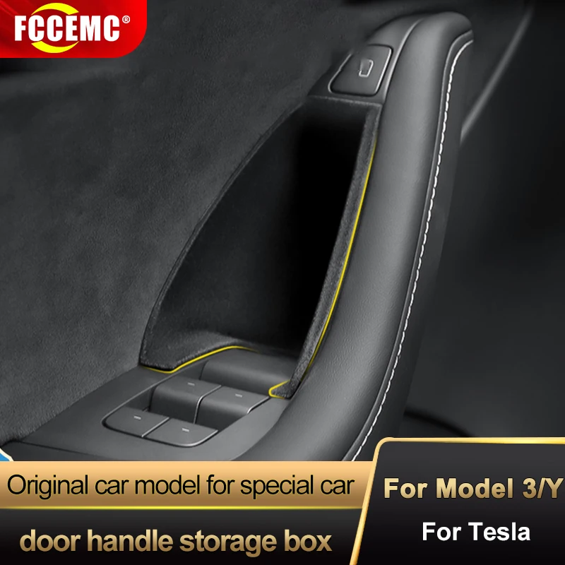 

4Pcs For Tesla Model 3 Model Y Door Storage Box Handle Tesla Interior Modification Accessories Flocking Tray Storage Box