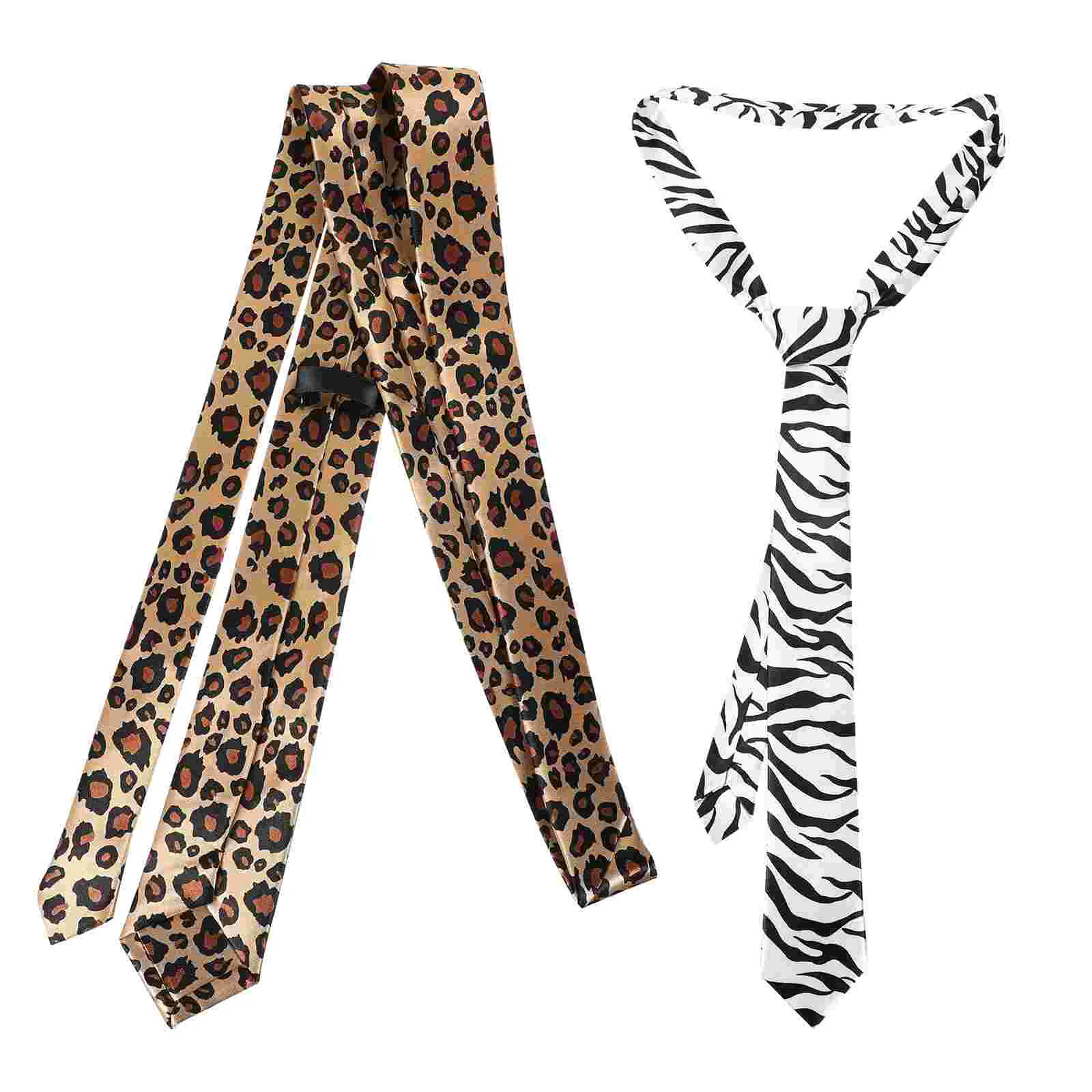 

2PCS Zebra Leopard Printed Necktie Universal Party Necktie Unisex Party Necktie