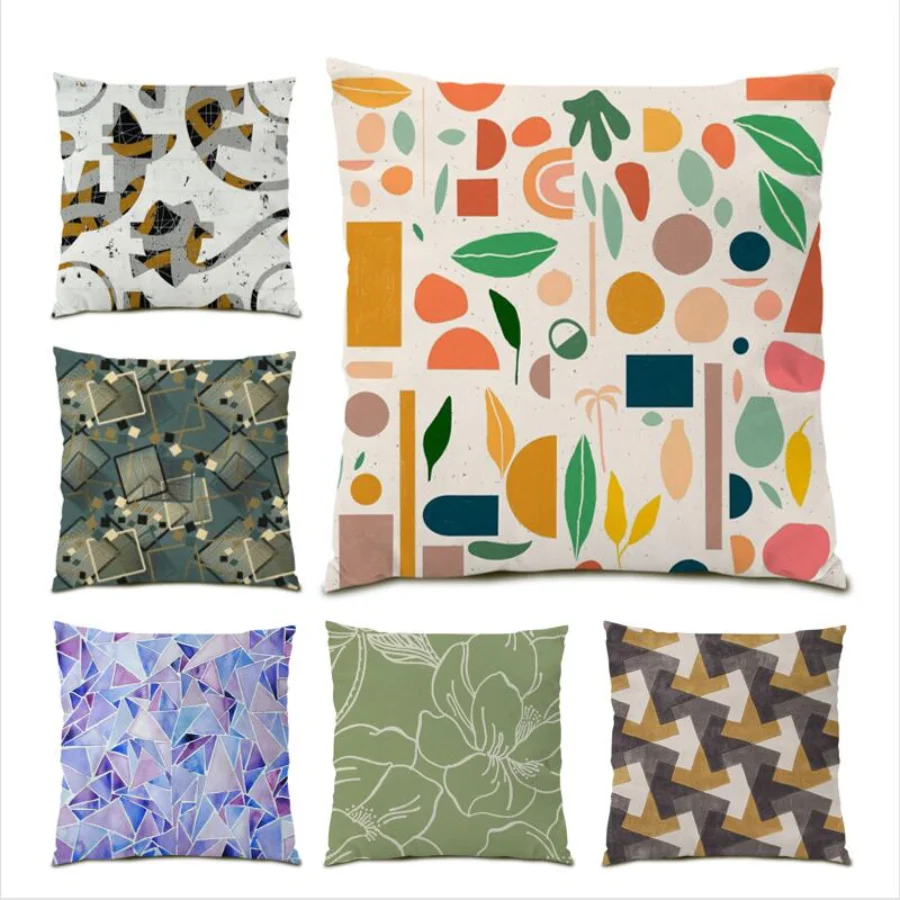 

Cushion Cover 45x45 Velvet Living Room Decoration Line Throw Pillow Covers Oil Painting Bed Polyester Linen Geometric Sofa E0398
