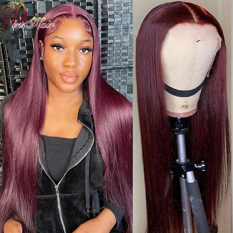 Burgundy Lace Front Wig 99J Red Colored 13×4 Lace Frontal Human Hair Wigs Peruvian Remy Hair Pre-Plucked Transparent Lace Wigs
