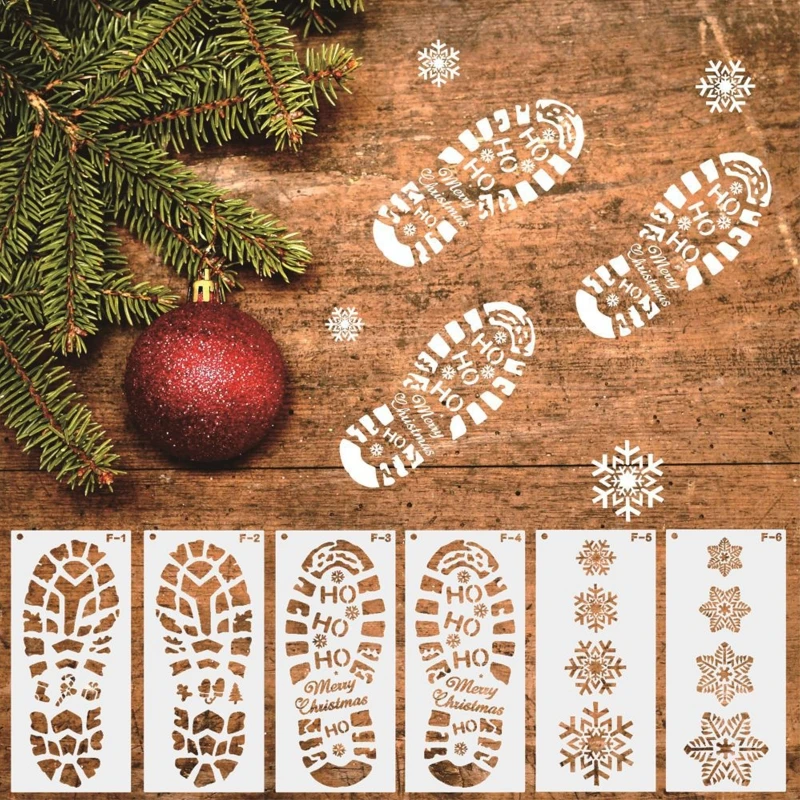 Diy Christmas Templates Santa Boots Stencil Plastic Footprint Snowflakes Stencil for Painting Wooden Window Wall Decor