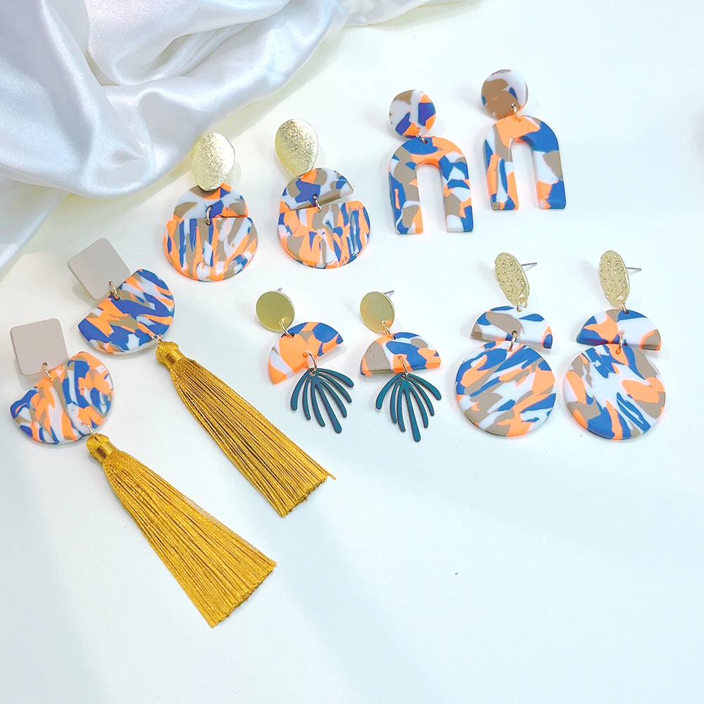 

Color matching simple geometric shape tassel multi-style Japanese and Korean style women's ear studs fashion all-match ear hooks