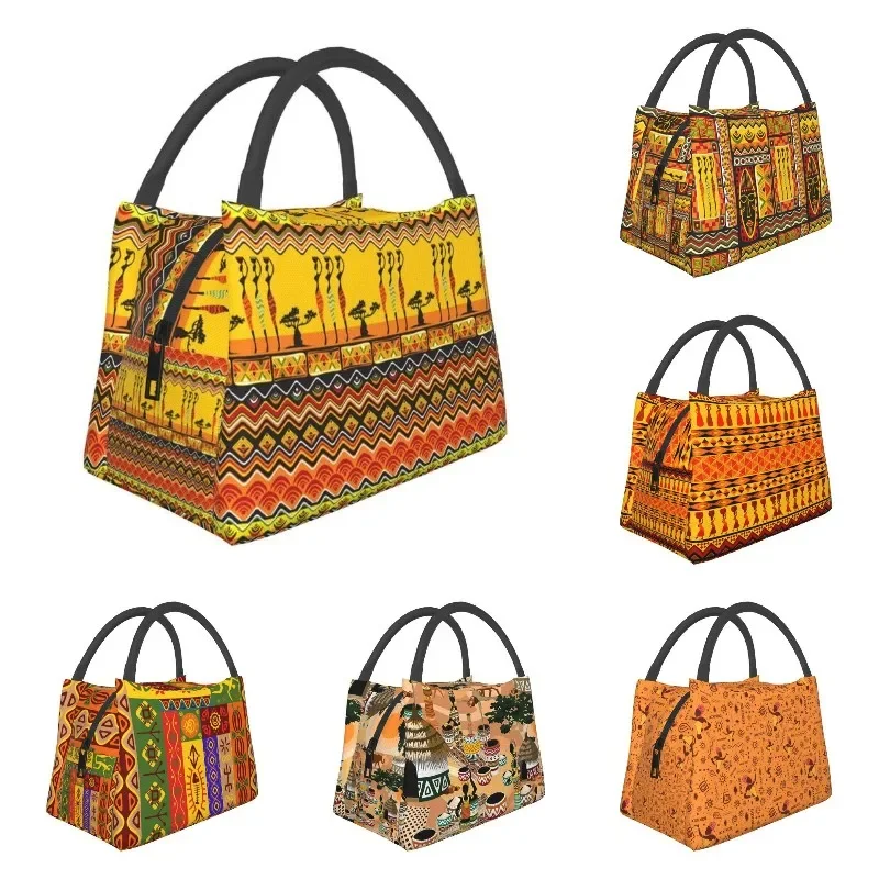 

Изолированная сумка-тоут для ланча с Африканским этническим узором для женщин, портативная Термосумка в африканском стиле, пищевой Ланч-бокс для офиса
