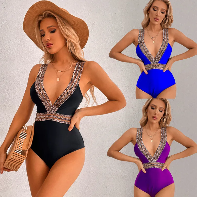 

2022 Summer Sexy Women One Piece Swimsuit Swimwear Fashion Lace V-Neck Slim Bikini Backless Beach Wear Luxury Swimming Sets