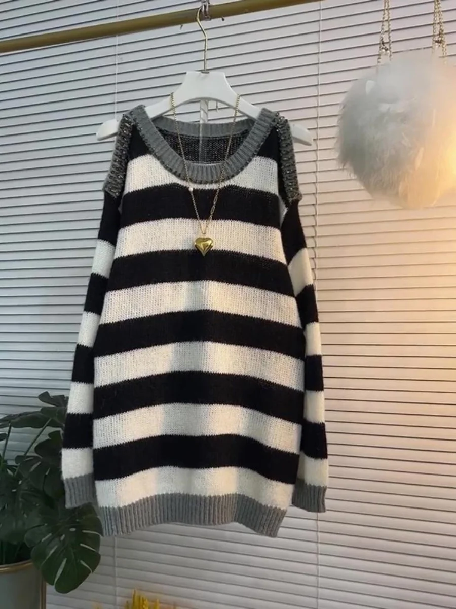 Chubby Girl 0 00 кг-50 кг Очень большой свободный трикотаж в контрастную полоску с