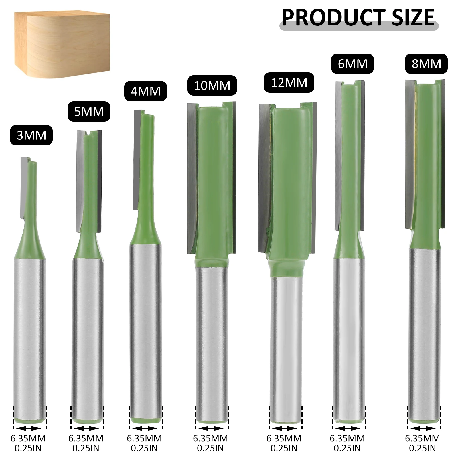 

7Pcs 2Flute Clean Straight Bit Woodworking Tools Router Bit Set For Wood Tungsten Carbide Endmill Milling Cutter 1/4" 6mm Shank