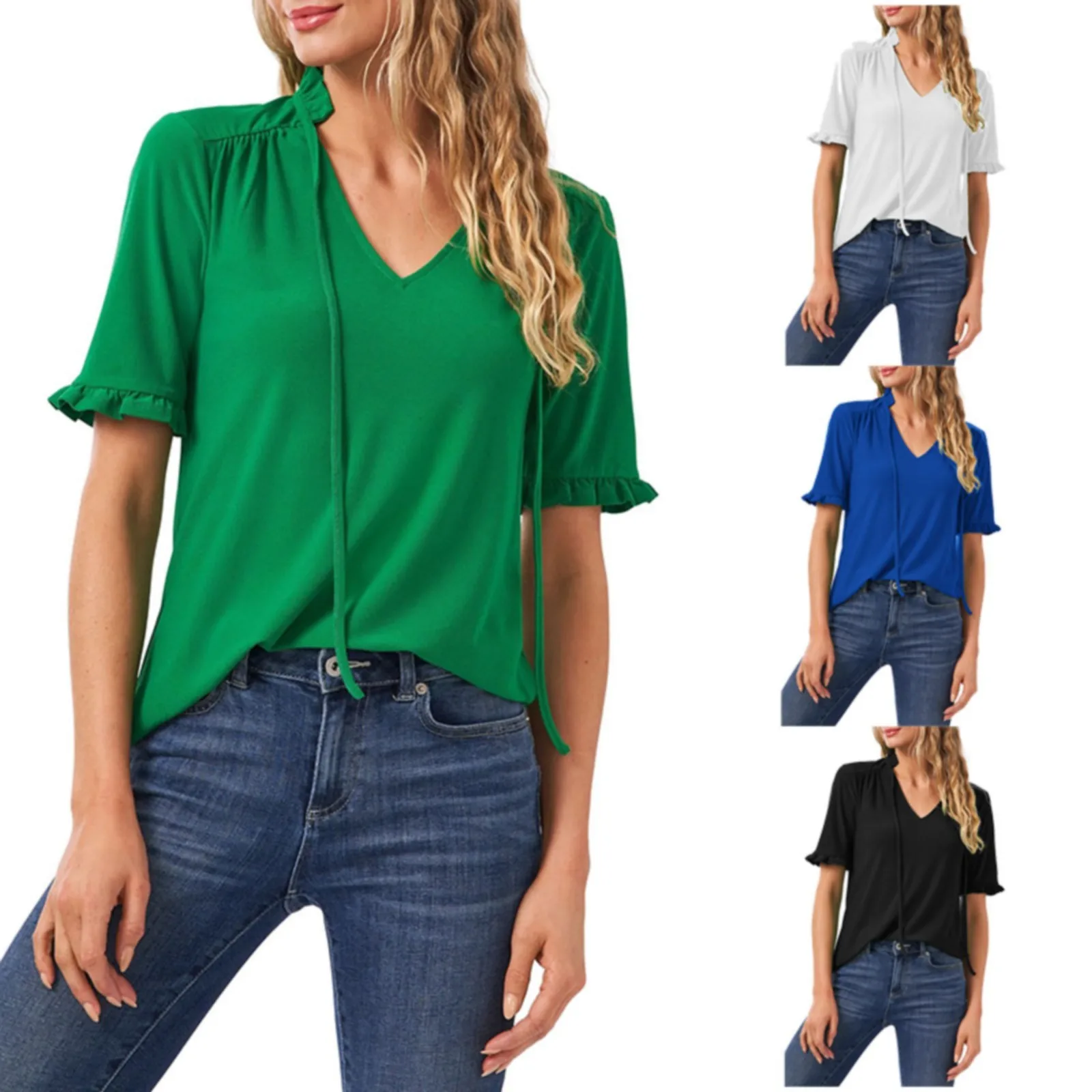 

Женская футболка с V-образным вырезом, с коротким рукавом