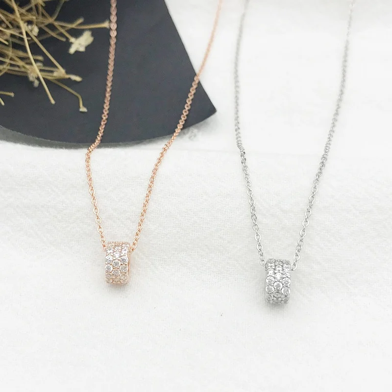 

S925 Sterling Silver Full Zircon Cylinder Pendant Necklace Fashion Simple Women's Trendy Clavicle Chain Luxury Exquisite Jewelry