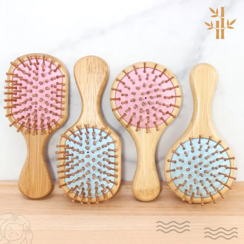 

Mini Natural Bamboo Wood Hairbrush Mini Handle Massage Comb Anti-static Hair Scalp Paddle Brushes barber Hair Brush Styling Tool