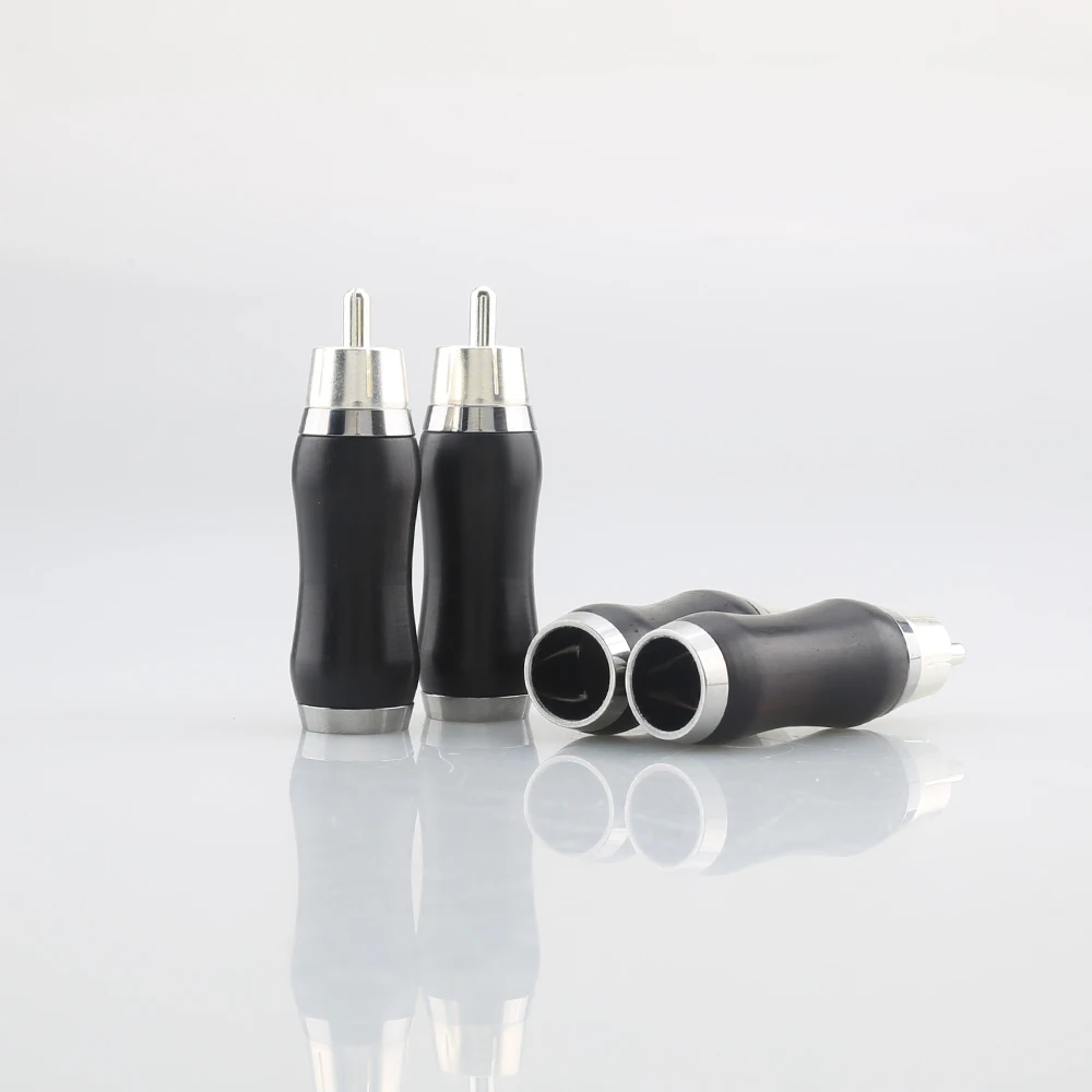 4pcs Audiocrast WR1102S Silver Plated Ebony Sandalwood RCA Plug Black Rosewood RCA Audio Connector DIY Hifi Cable
