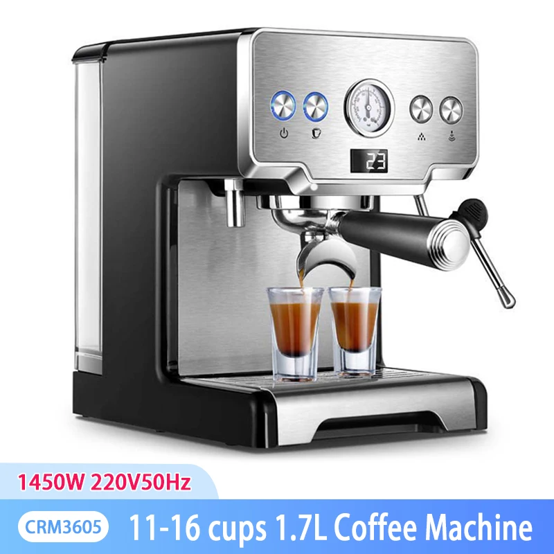 

CRM3605 Coffee Machine Home 15bar Coffee Maker Espresso Maker 1450W Semi-Automatic Pump Type Cappuccino Milk Bubble Maker