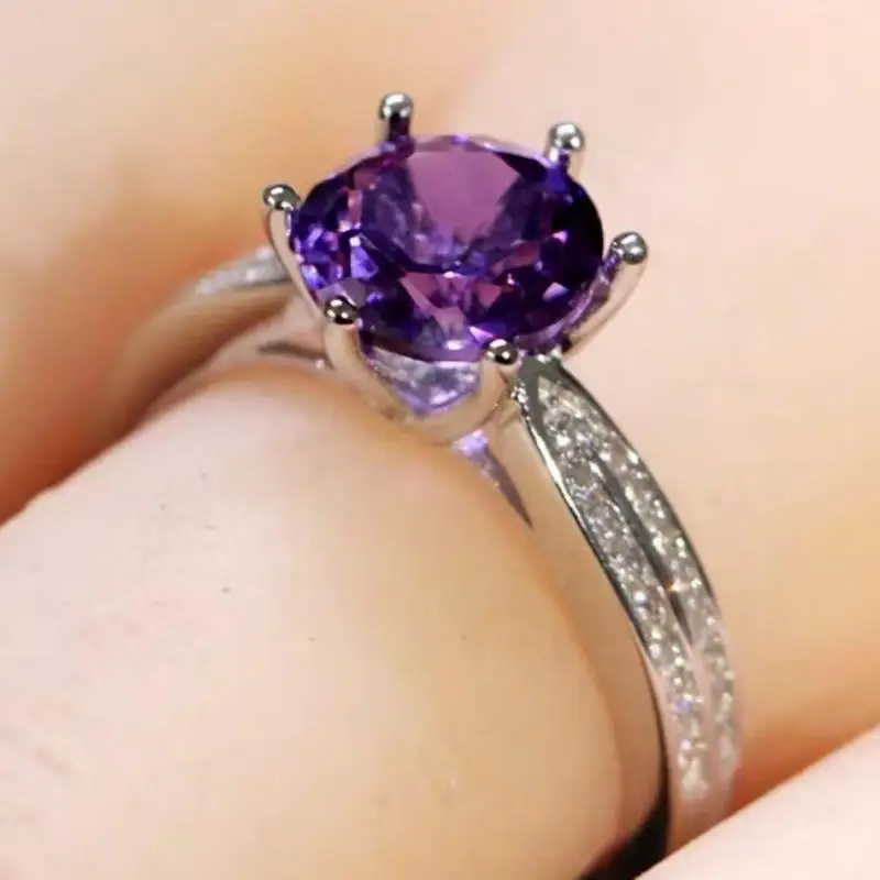 

925 Sterling Silver Amethyst Rings Women Fine Jewelry Healing Gemstone Bangle Amethyst Crystals Ring For Girlfriend Mom Gifts