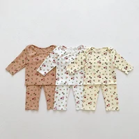 lzh 2022 new baby girl clothes spring pajamas suits infant baby home clothing floral long sleeves bottoming shirt pants set 0 3y