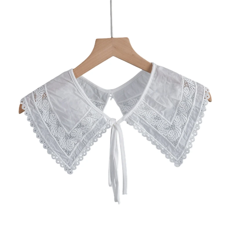 

573B False Collar Embroidery Collar Detachable Floral Trim Lace Up Neckline