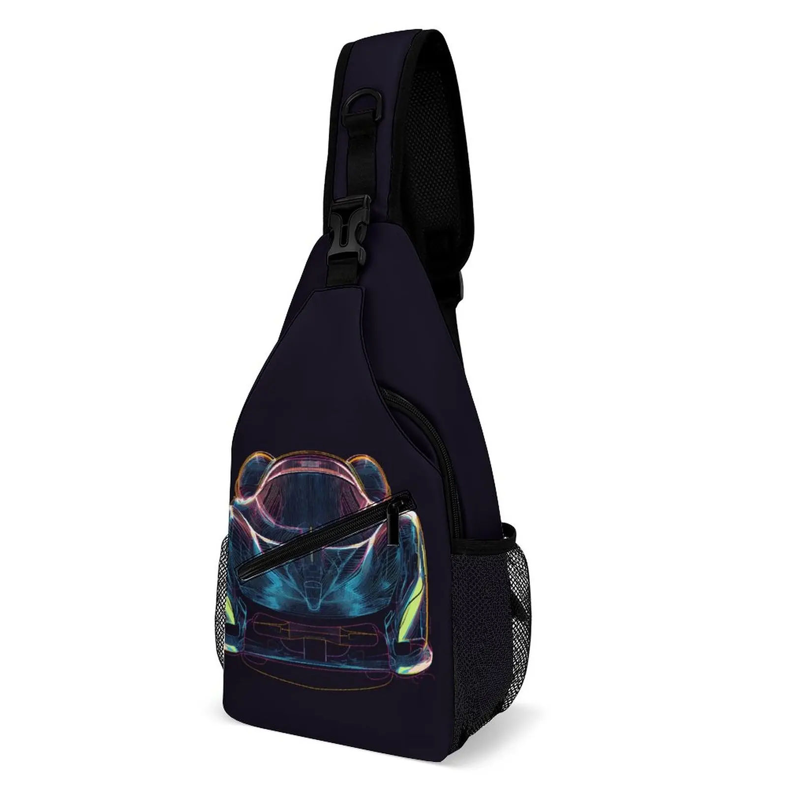 

Dazzling Sports Car Shoulder Bags Neon Line Art Stylish Chest Bag Men University Trip Sling Bag Motorcycle Print Small Bags