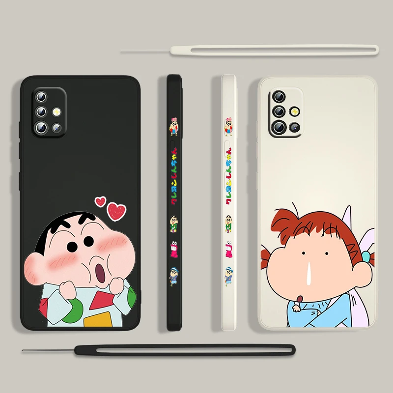 

Crayon Cute Shin chan For Samsung Galaxy A73 A53 A33 A52 A32 A22 A71 A51 A21S A03S A50 4G 5G Liquid Left Rope Phone Case Cover
