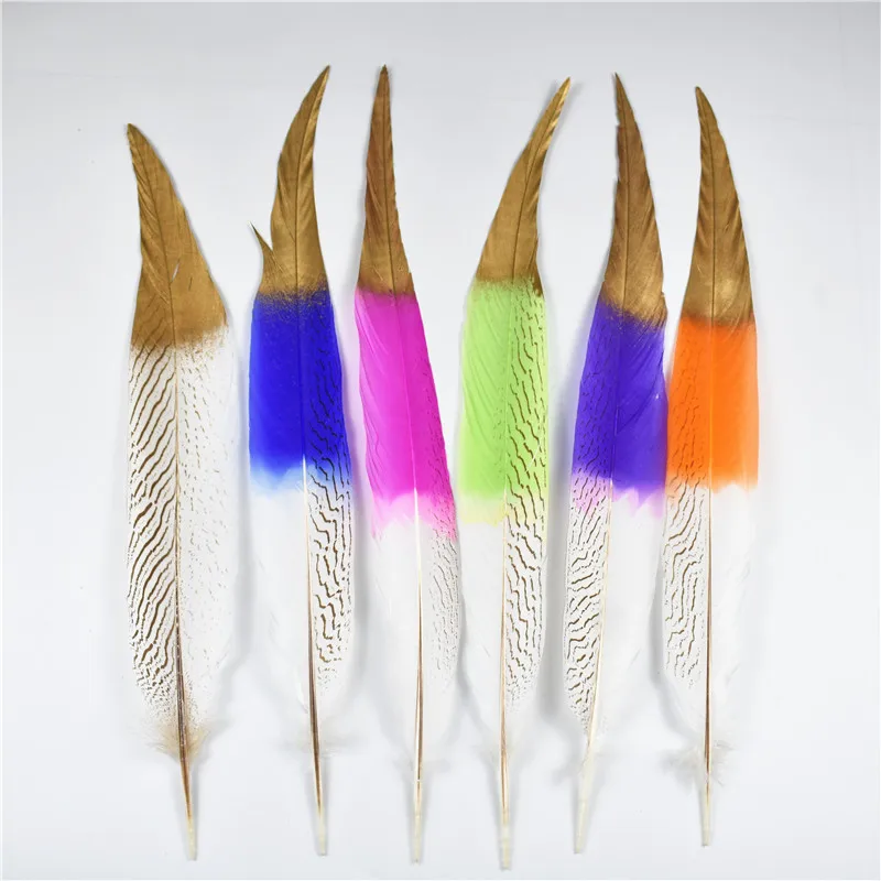 

100Pcs Dipped Gold Silver Dyed Silver Pheasant Tail Feathers Wedding Decorations lady amherst Pheasant feathers For Crafts plume