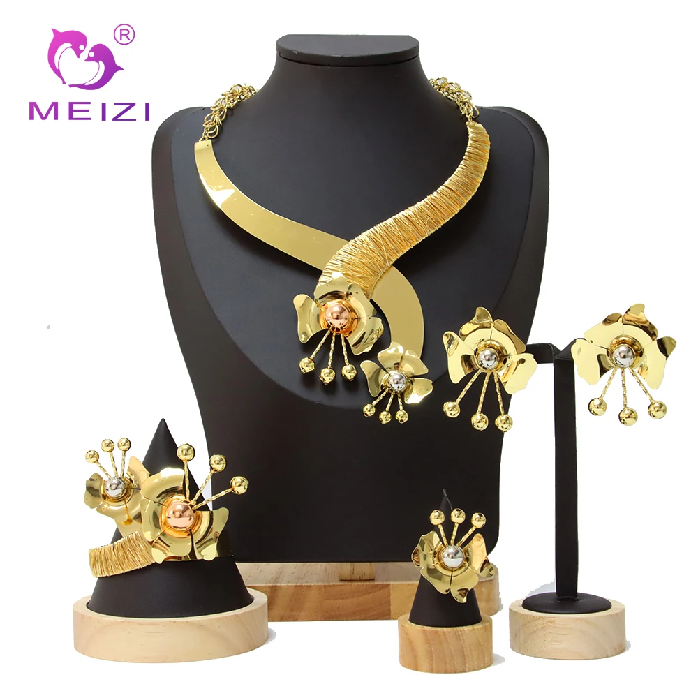 

MEIZI Hotsale Fashion African Dubai Gold Original 18K Jewelry Set For Women Luxury Wedding Necklace Earrings Ring Bracelet Gift